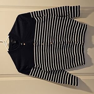 J. Crew Nautical Navy/White Striped 3/4 Sleeve Cardigan (Medium)